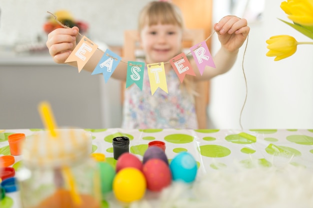 Girl with Easter garland