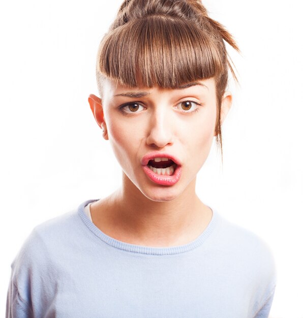 Girl with fringe making funny faces