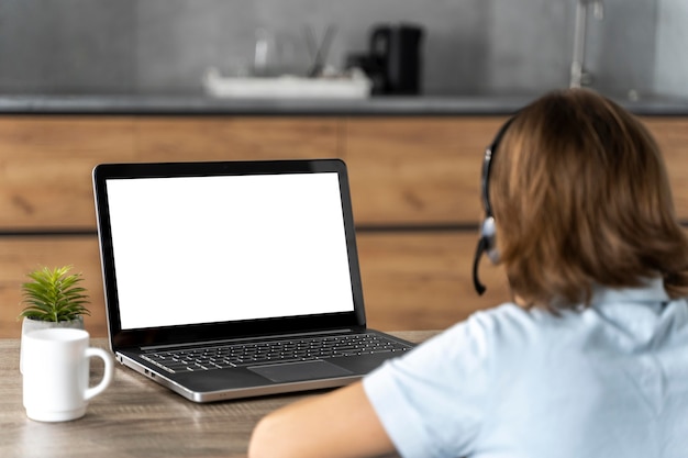 Free photo girl with headset learning online