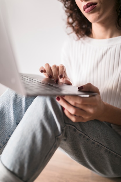 Free photo girl with a laptop