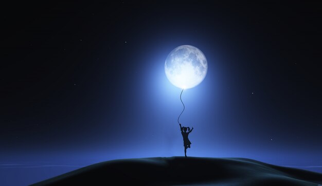 Girl with the moon as balloon