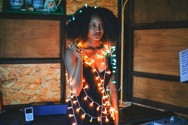 Free photo girl with party lights