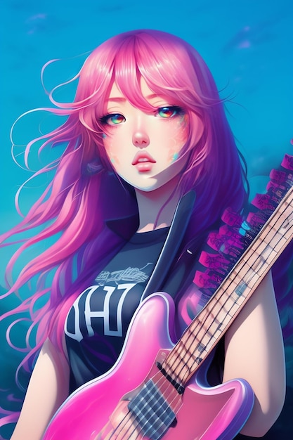 ピンクの髪とギターの女の子