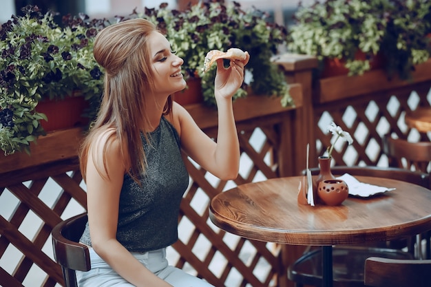 girl with pizza