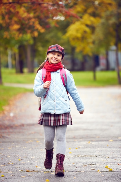 Girl with skirt going to school