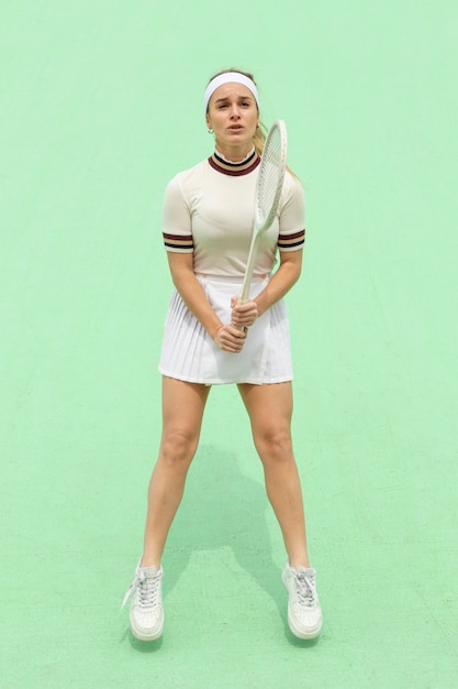 Foto gratuita ragazza con la racchetta da tennis su un campo da tennis