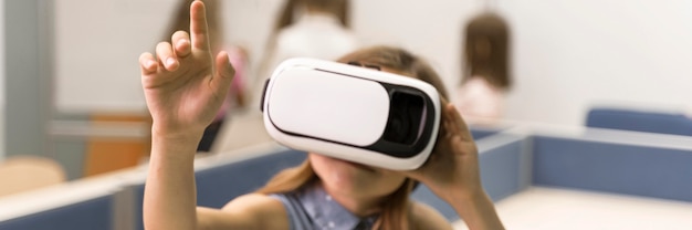 Free photo girl with vr glaases at school