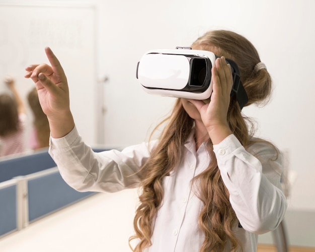 Girl with vr glaases at school