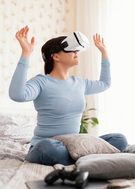 Girl with vr glasses at home