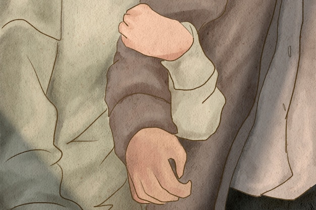 Подруга обнимает парня за руку Тема Валентина рисованной иллюстрации