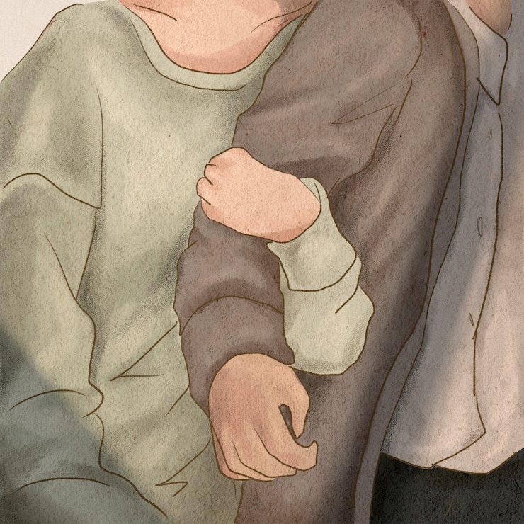 무료 Photo 남자 친구의 팔을 포옹하는 여자 친구 발렌타인 테마 일러스트 소셜 미디어 게시물