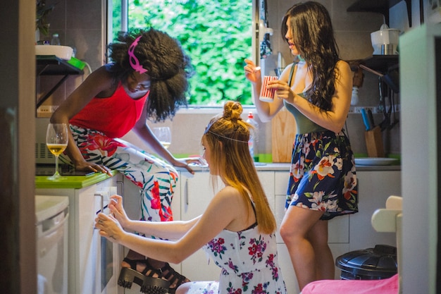 Girls cooking at party