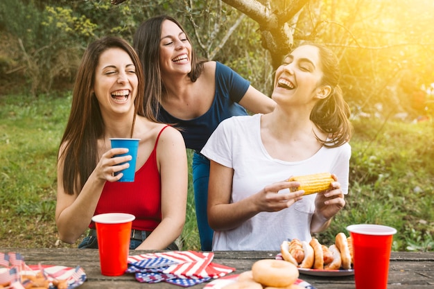 Girls eating outside