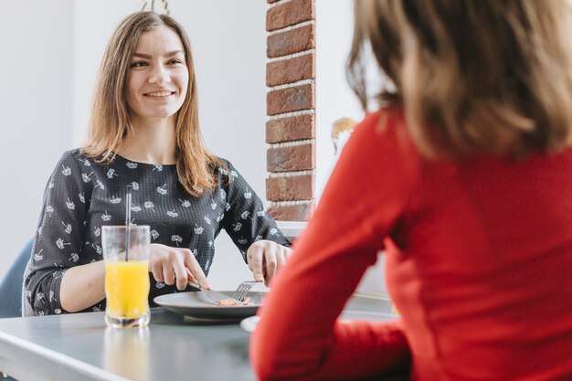 Girls eating in a restaurant
