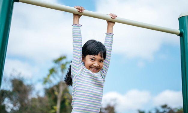 Free Photo girls exercising in the playground. selective focus.