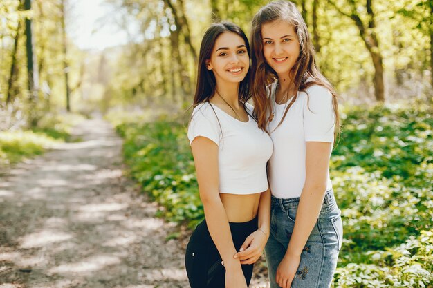 Girls in a forest