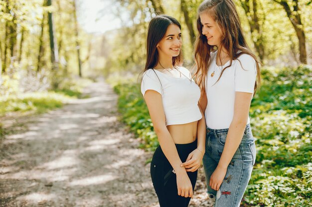 Girls in a forest