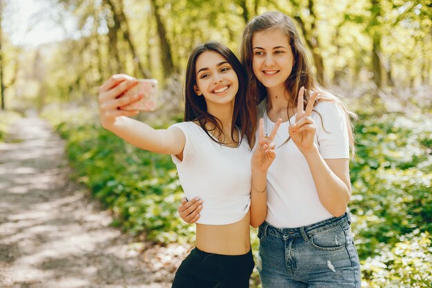 Girls in a forest