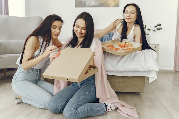 Girls friends have a pajama party at home