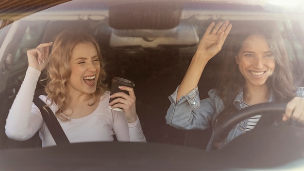 Girls having fun in the car