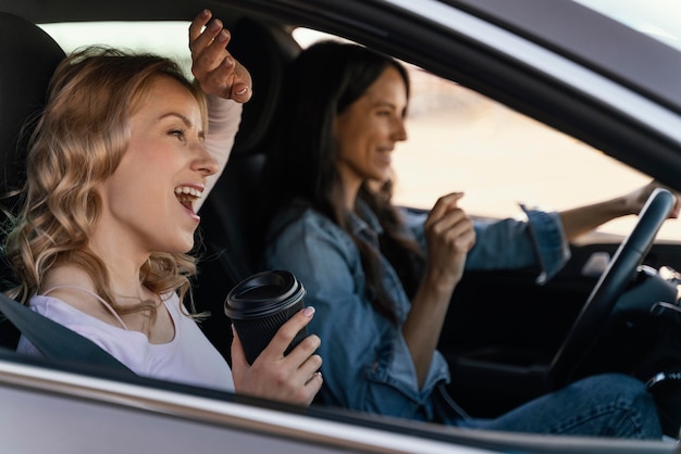 Girls having fun in the car