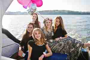 Free photo girls having fun at yacht on hen party
