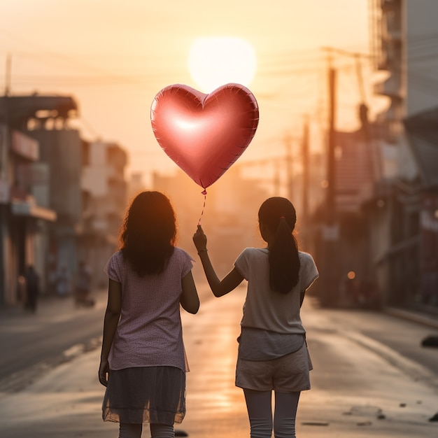 Free photo girls holding heart shaped balloon