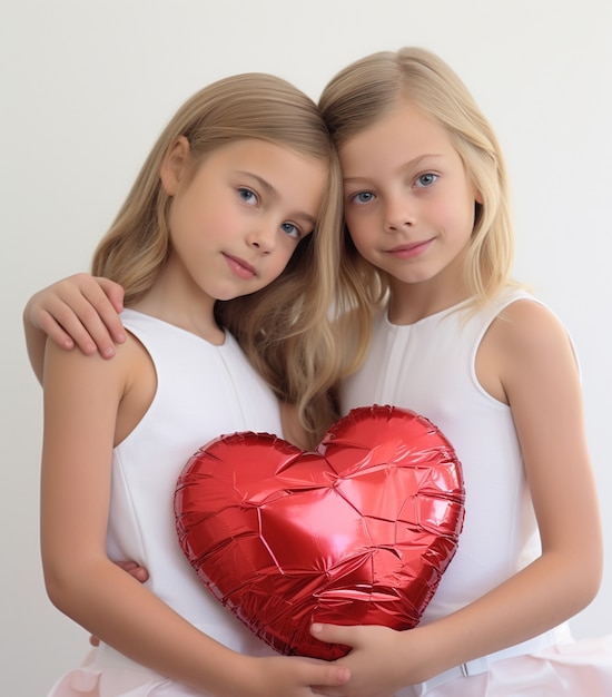 Free photo girls holding heart shaped object