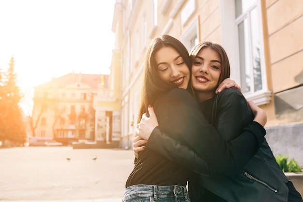 Girls hugging