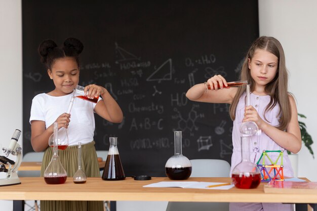 Girls learning more about chemistry in class