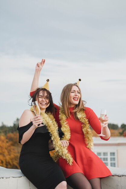 Girls partying on the roof top