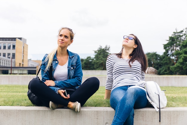 Girls relaxing outside