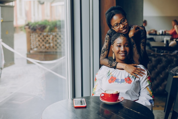 Girls rest in the cafe