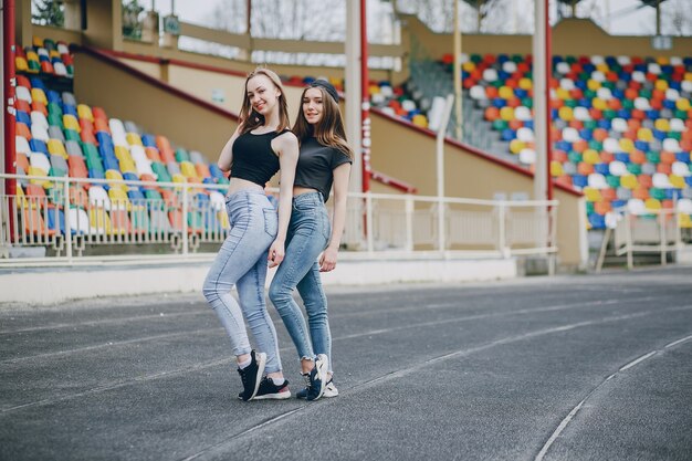 girls on a stadium