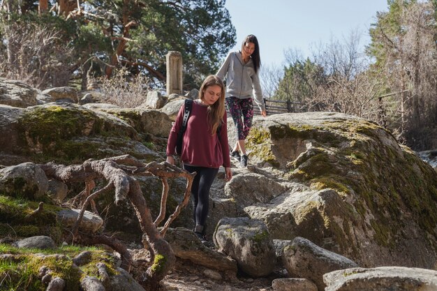 Girls walking outdoors