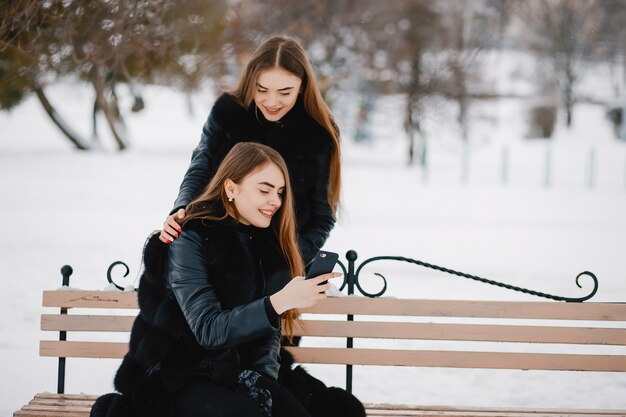 Девушки в зимнем парке