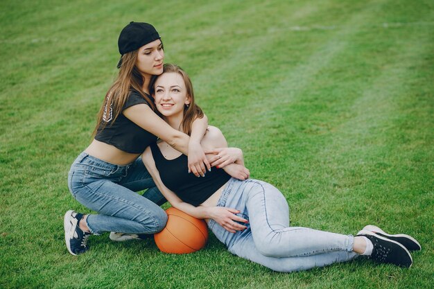 Girls with a ball