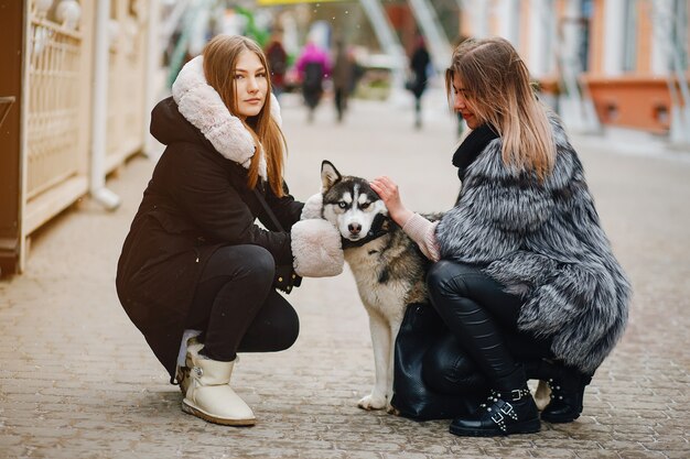 Girls with dog