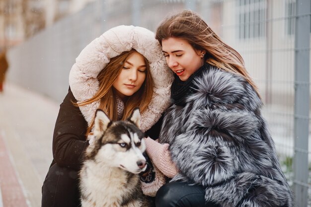 Girls with dog