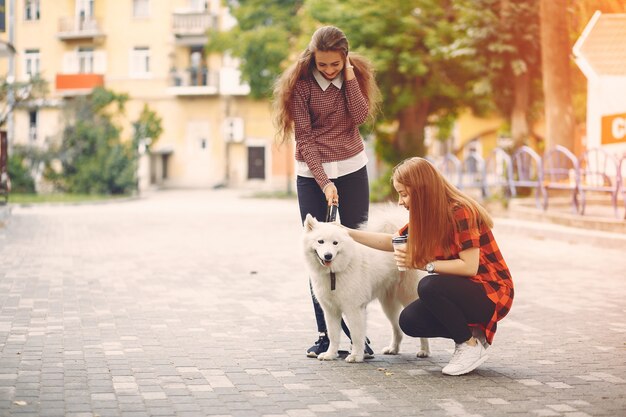 girls with dog