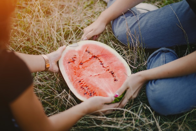 girls with watermelon