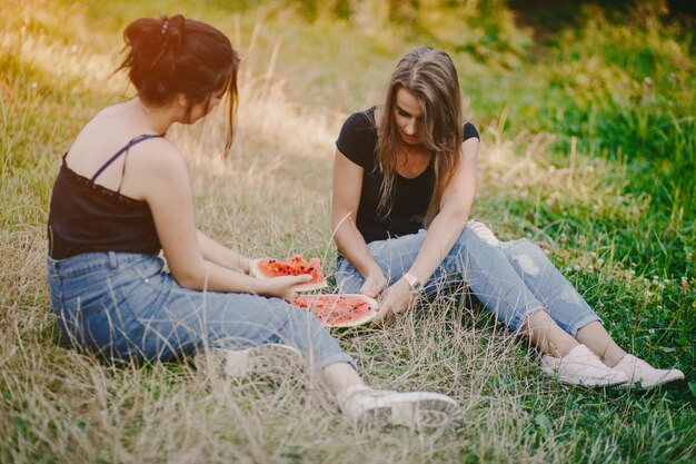 girls with watermelon