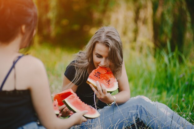 girls with watermelon