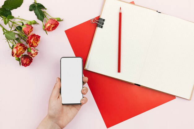 Girly work place with phone mock-up