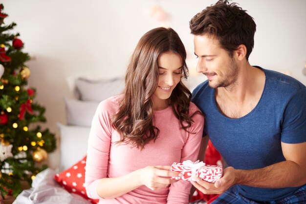 Giving the Christmas presents with love