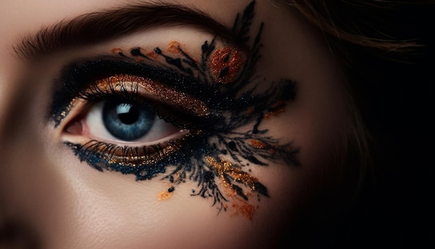 Бесплатное фото Гламурная фотомодель с ярким макияжем глаз, созданным искусственным интеллектом
