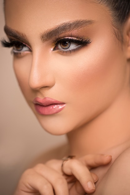 Glamour portrait of beautiful woman model with fresh daily makeup