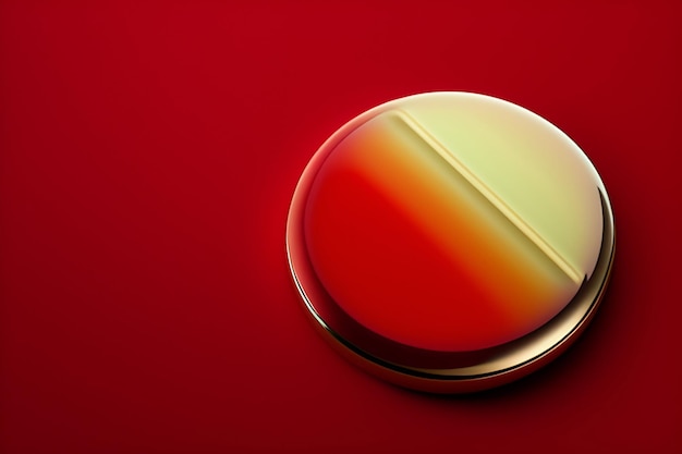 A glass ball with a red background and a green and orange color in the middle.