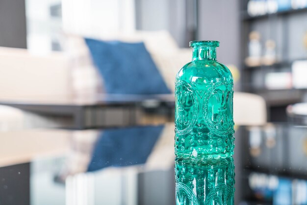 glass bottle decoration on the table