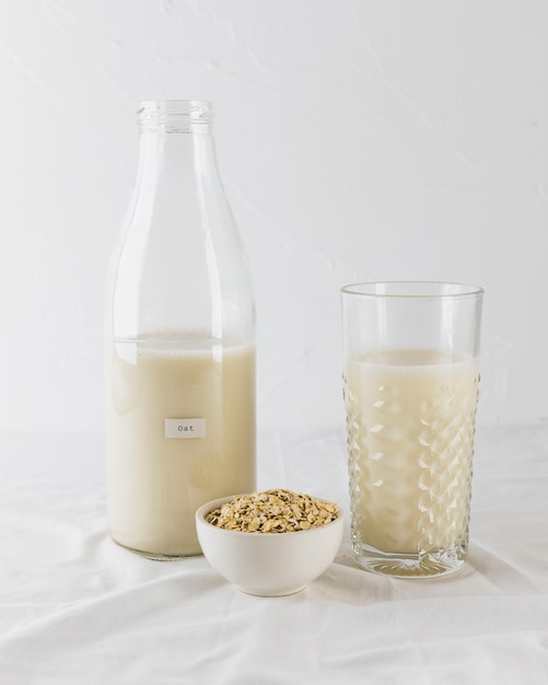 Glass and bottle milk and cereals